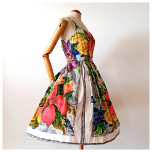 1950s - Italy - Outstanding Large Scale Floral Print Dress - W28 (70cm)