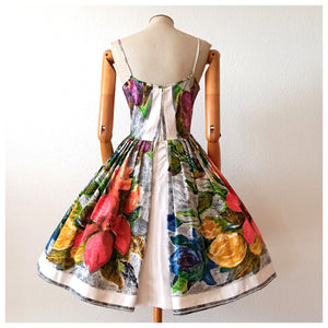 1950s - Italy - Outstanding Large Scale Floral Print Dress - W28 (70cm)