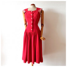 Load image into Gallery viewer, 1940s 1950s - Gorgeous French Red Stripes Gab Rayon Dress - W30 (76cm)
