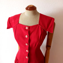 Load image into Gallery viewer, 1940s 1950s - Gorgeous French Red Stripes Gab Rayon Dress - W30 (76cm)
