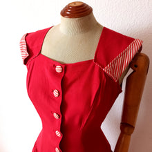 Load image into Gallery viewer, 1940s 1950s - Gorgeous French Red Stripes Gab Rayon Dress - W30 (76cm)
