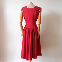 Load image into Gallery viewer, 1940s 1950s - Gorgeous French Red Stripes Gab Rayon Dress - W30 (76cm)
