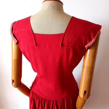 Load image into Gallery viewer, 1940s 1950s - Gorgeous French Red Stripes Gab Rayon Dress - W30 (76cm)
