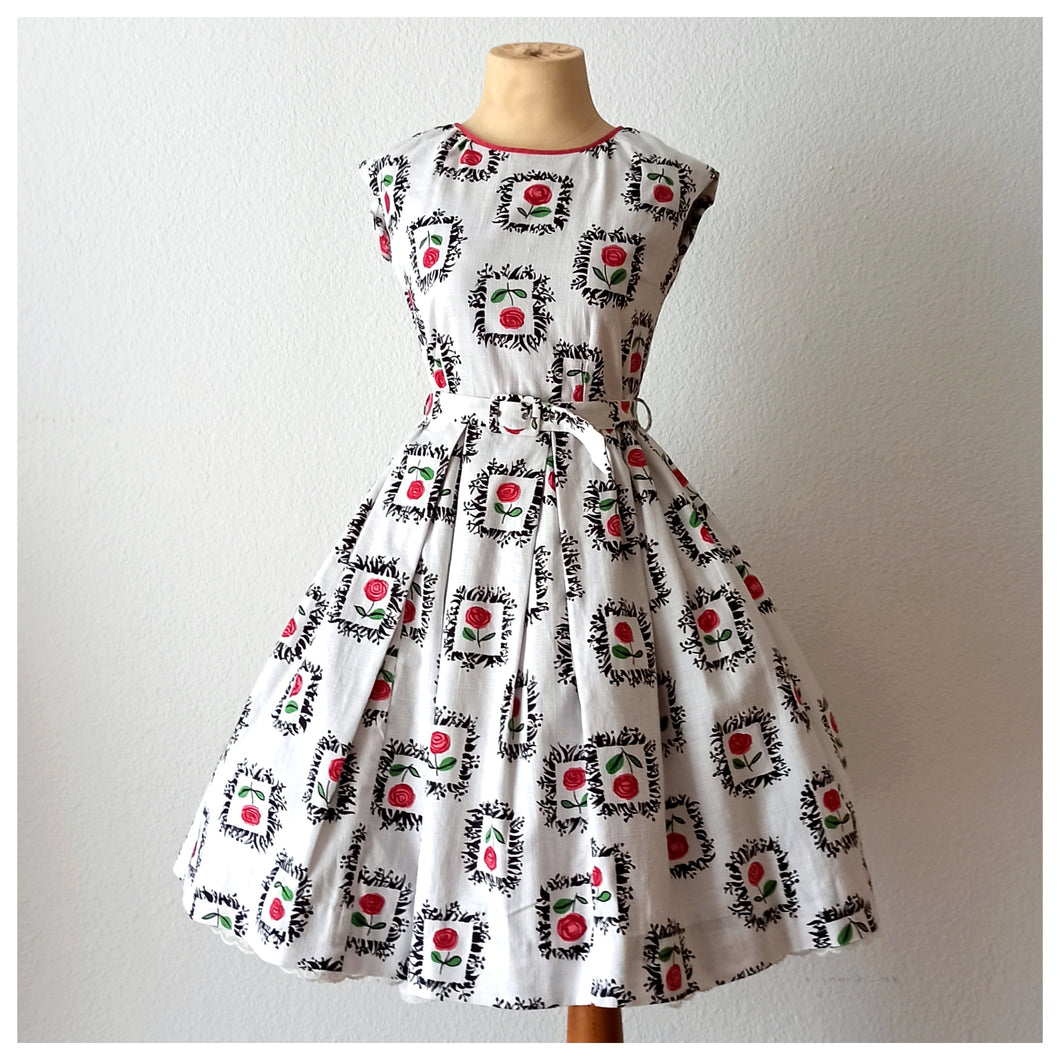 1950s - ANIK, France - Adorable Petite Roseprint Dress - W26 (66cm)