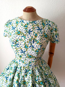 1950s - Exquisite French Couture Floral Cotton Dress - W26 (66cm)