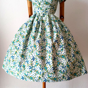 1950s - Exquisite French Couture Floral Cotton Dress - W26 (66cm)