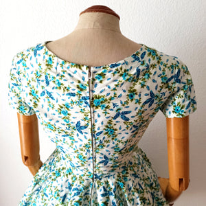 1950s - Exquisite French Couture Floral Cotton Dress - W26 (66cm)