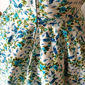 1950s - Exquisite French Couture Floral Cotton Dress - W26 (66cm)