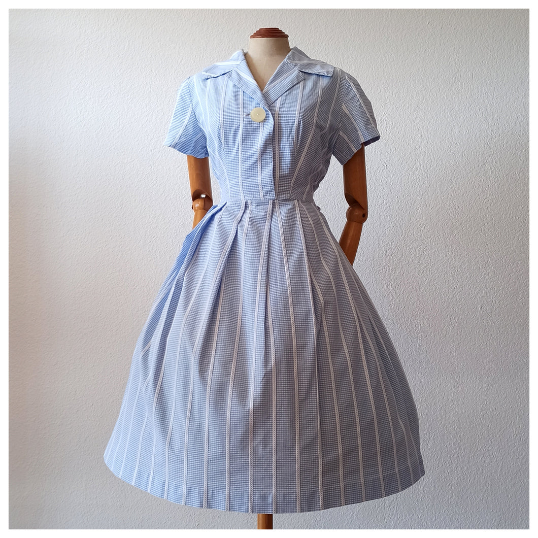 1950s - Adorable Baby Blue Vichy Cotton Dress - W31 (80cm)