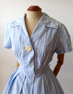 1950s - Adorable Baby Blue Vichy Cotton Dress - W31 (80cm)