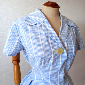 1950s - Adorable Baby Blue Vichy Cotton Dress - W31 (80cm)