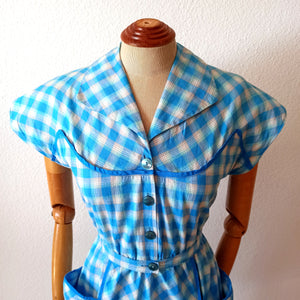 1940s 1950s - Gorgeous Checked Cotton Dress - W24 to 33 (61 to 84cm)