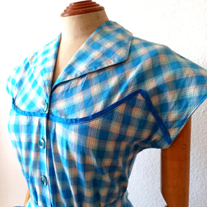 1940s 1950s - Gorgeous Checked Cotton Dress - W24 to 33 (61 to 84cm)