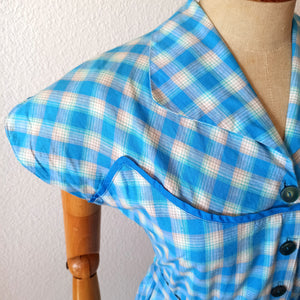 1940s 1950s - Gorgeous Checked Cotton Dress - W24 to 33 (61 to 84cm)