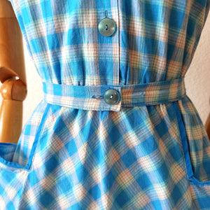 1940s 1950s - Gorgeous Checked Cotton Dress - W24 to 33 (61 to 84cm)