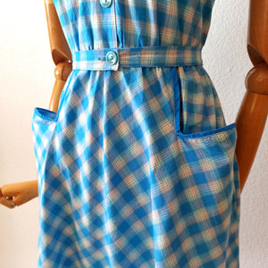 1940s 1950s - Gorgeous Checked Cotton Dress - W24 to 33 (61 to 84cm)