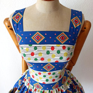 1950s - Fabulous Colorful Pocket Cotton Dress - W25 (64cm)