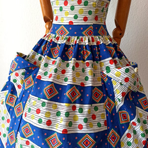 1950s - Fabulous Colorful Pocket Cotton Dress - W25 (64cm)