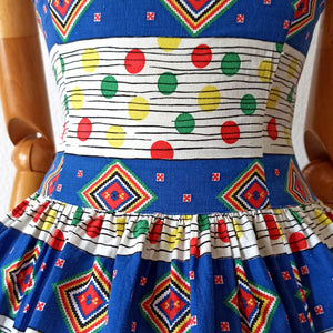 1950s - Fabulous Colorful Pocket Cotton Dress - W25 (64cm)