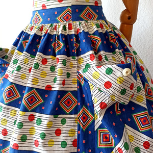 1950s - Fabulous Colorful Pocket Cotton Dress - W25 (64cm)