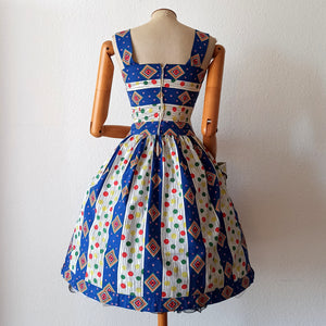 1950s - Fabulous Colorful Pocket Cotton Dress - W25 (64cm)