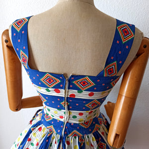 1950s - Fabulous Colorful Pocket Cotton Dress - W25 (64cm)