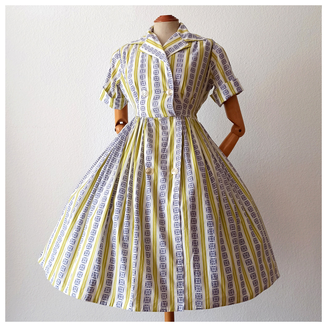 1950s - GEBR GERZON, Netherlands - Gorgeous Cotton Dress - W27 (68cm)