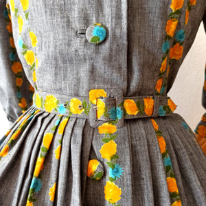 1950s - COUTURE MILOU, Belgium - Outstanding Roseprint Dress - W27/28 (68.5/72cm)