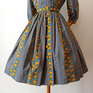 1950s - COUTURE MILOU, Belgium - Outstanding Roseprint Dress - W27/28 (68.5/72cm)