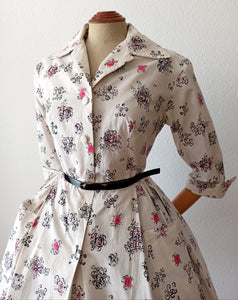 1950s - IMPERNAT, France - Adorable Romantic Cotton Dress - W31 (78.5cm)