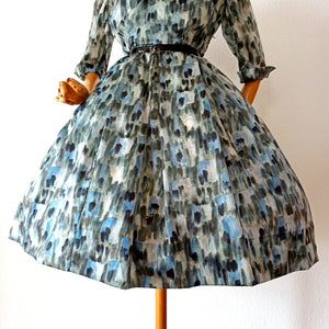 1950s - Stunning Abstract Satin Dress - W30 (76cm)