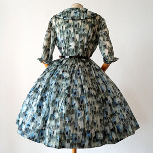 1950s - Stunning Abstract Satin Dress - W30 (76cm)