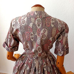 1950s 1960s - Beautiful Autumn Colors Cotton Dress  - W29 (74cm)