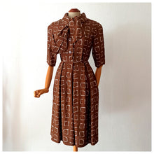 Load image into Gallery viewer, 1950s - Gorgeous Brown Abstract Rayon Dress - W25/26 (64/66cm)
