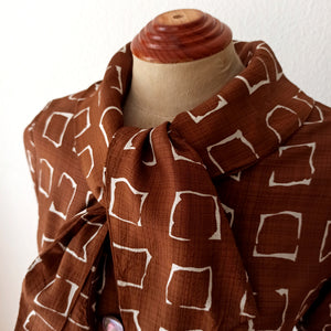 1950s - Gorgeous Brown Abstract Rayon Dress - W25/26 (64/66cm)