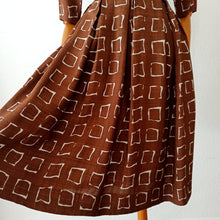 Load image into Gallery viewer, 1950s - Gorgeous Brown Abstract Rayon Dress - W25/26 (64/66cm)
