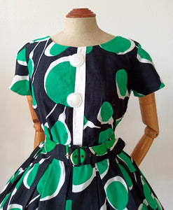 1950s - UNWORN! - Stunning Abstract German Cotton Dress - W28 (72cm)