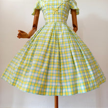 Load image into Gallery viewer, 1950s - Adorable Checked Blue Yellow Cotton Dress - W26 (66cm)
