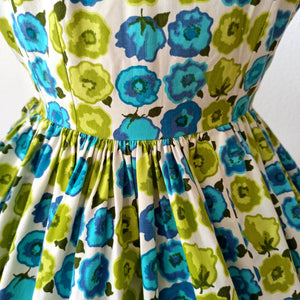 1950s 1960s - Gorgeous Floral Fruits Cotton Dress - W28 (72cm)