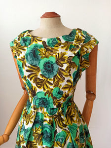 1950s - Stunning Floral Cold Rayon Dress - W27 (68.5cm)