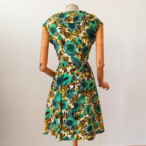 1950s - Stunning Floral Cold Rayon Dress - W27 (68.5cm)