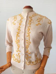 1950s - IM.E. CO, Scotland - Spectacular Pearls & Beads Wool Cardigan