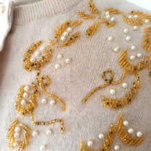 Load image into Gallery viewer, 1950s - IM.E. CO, Scotland - Spectacular Pearls &amp; Beads Wool Cardigan
