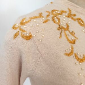 1950s - IM.E. CO, Scotland - Spectacular Pearls & Beads Wool Cardigan