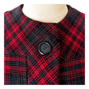 1960s - Red & Black Tartan Wool Blend Dress - W32 (82cm)