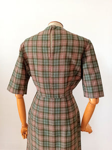 1960s - Gorgeous Autumnal Colors Plaid Wool Dress - W26 (66cm)