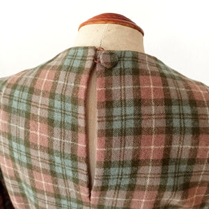 1960s - Gorgeous Autumnal Colors Plaid Wool Dress - W26 (66cm)