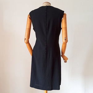 1960s - Superb Black Wool Crepe Lace Dress - W35.5 (90cm)