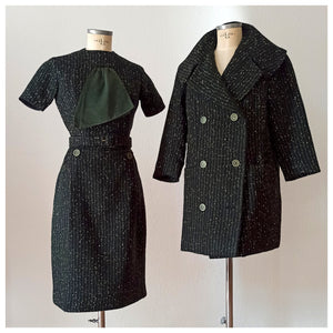 1950s 1960s - Outstanding Green Flecked Wool Dress Coat - W26 (66cm)