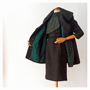 1950s 1960s - Outstanding Green Flecked Wool Dress Coat - W26 (66cm)